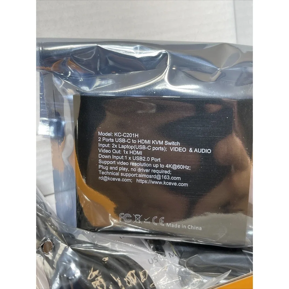 Kceve 2 Port USB C To HDMI KVM Switch Kc-c201h 4K 60hz New